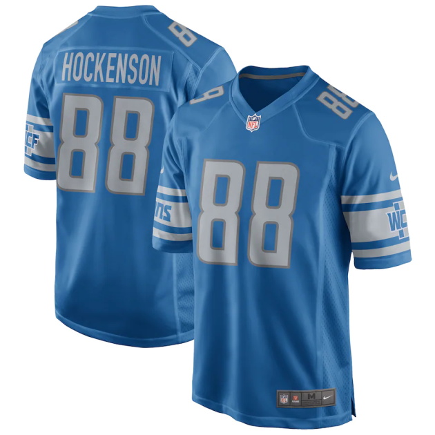 mens nike tj hockenson blue detroit lions game jersey